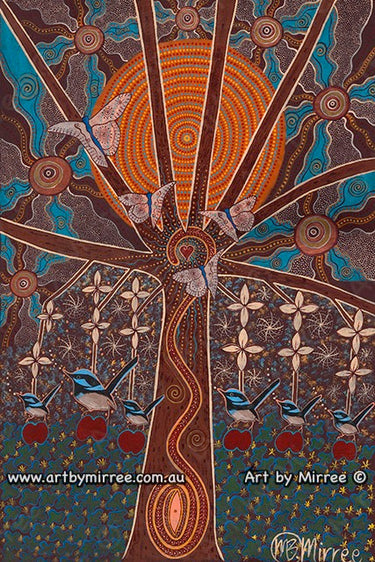 Dreamtime Superb Wren High Vibrations Contemporary Aboriginal Art Print by Mirree